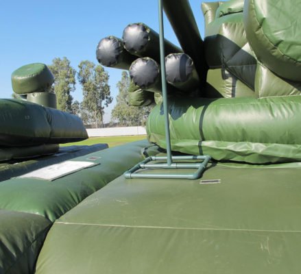 2K22 Tunguska Tank green inflatable decoy target from the front, close up.