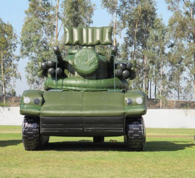 2K22 Tunguska Tank green inflatable decoy target from the front.