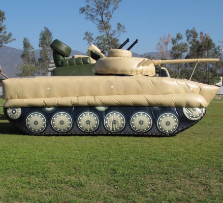 BMP-2 Tank beige inflatable decoy target from the side.