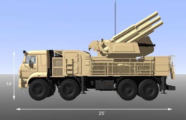 Dimensions of the Pantsir-S1 inflatable decoy target from the side.