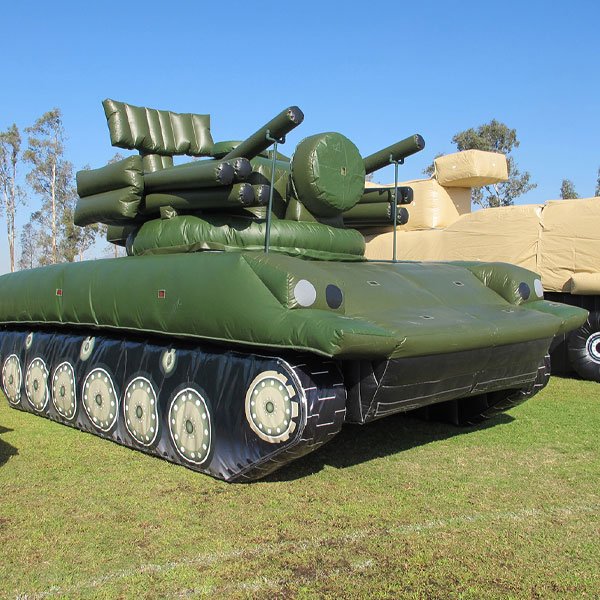 Inflatable military tank decoy and target.
