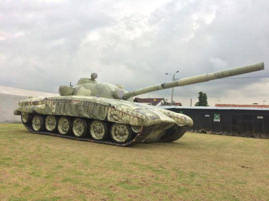T-72 Tank light camo inflatable decoy target from the side.
