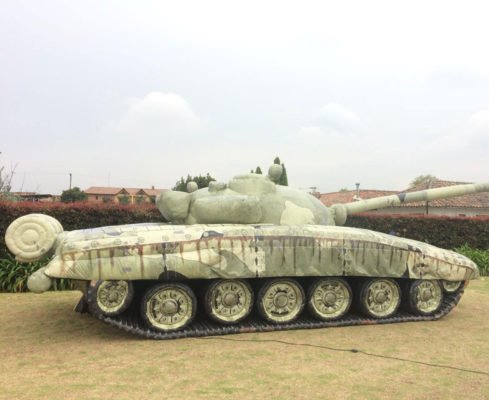 T-72 Tank light camo inflatable decoy target from the side.
