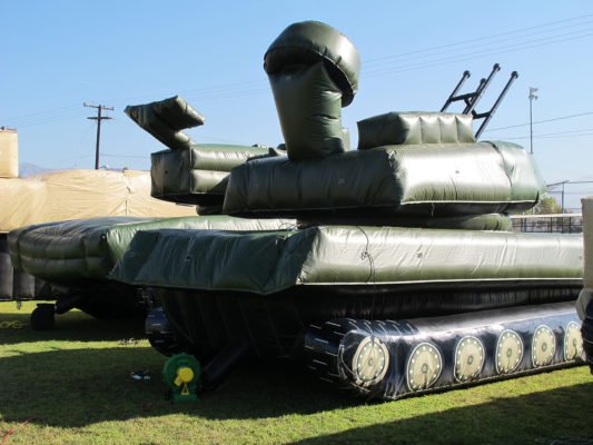 ZSU-23-4 Shilka green inflatable decoy target from the back.